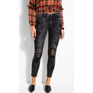 Guess Women’s Mid Rise sexy Curve Skinny Jeans Black Destroy Embroidered Size 27